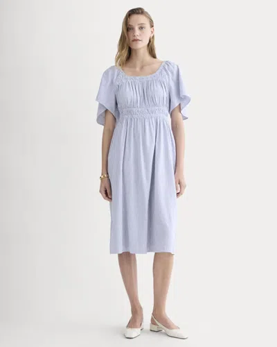 Everlane Flutter-sleeve Dress In Blue