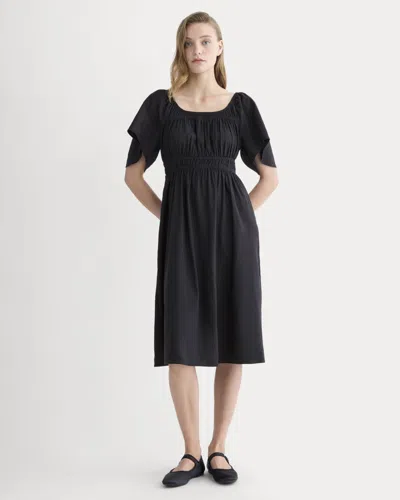 Everlane Flutter-sleeve Dress In Brown