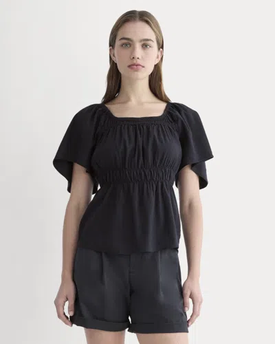 Everlane Flutter-sleeve Top In Black