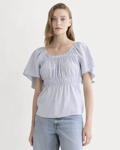 Everlane Flutter-sleeve Top In Blue