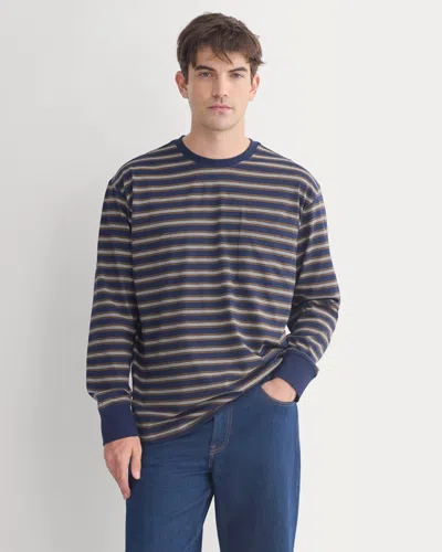 Everlane Forever Jersey Premium Long Sleeve Tshirt In Navy/off White Stripe In Blue