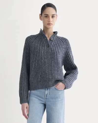 Everlane Funnel-neck Ribbed Henley Sweater In Indigo In Blue