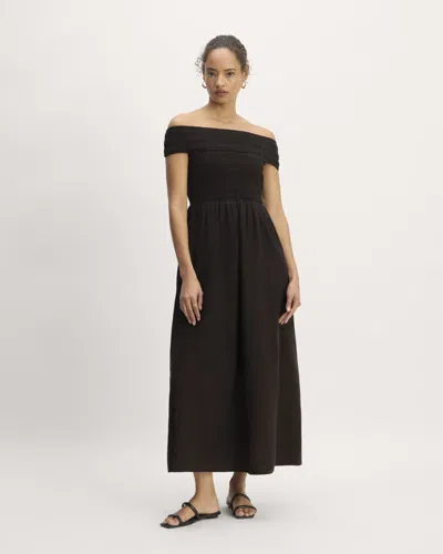 Everlane Gauze Off-the-shoulder Dress In Black