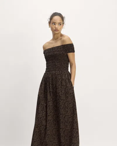 Everlane Gauze Off-the-shoulder Dress In Black/cocoa Small Floral