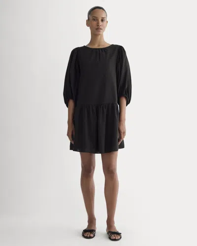 Everlane Gauze Puff-sleeve Mini Dress In Black