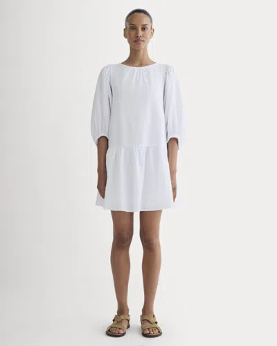 Everlane Gauze Puff-sleeve Mini Dress In White In Blue