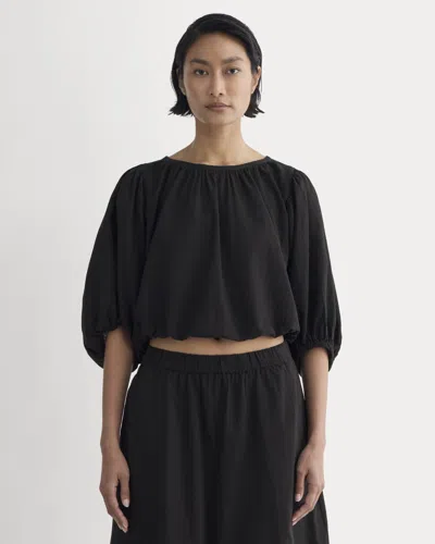 Everlane Gauze Puff-sleeve Top In Black