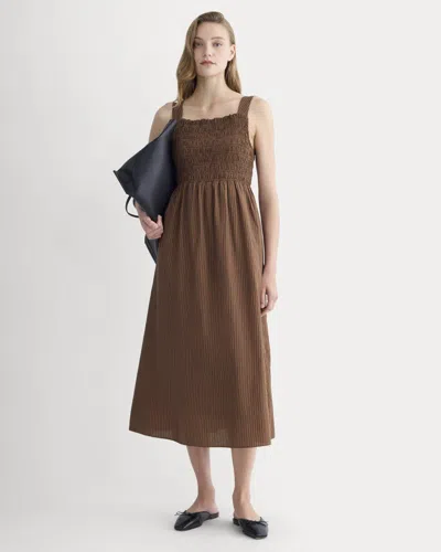 Everlane Gauze Smock Dress In Carob Brown/black