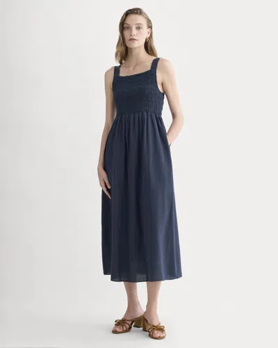 Everlane Gauze Smock Dress In Navy In Blue