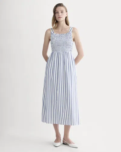 Everlane Gauze Smock Dress In White/mazarine Blue