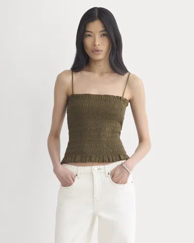 Everlane Gauze Smocked Cami Top In Beech In Green