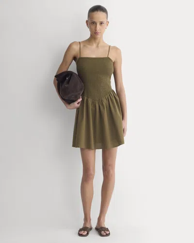Everlane Gauze Smocked Mini Dress In Beech In Multi
