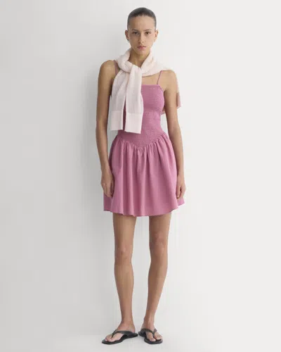 Everlane Gauze Smocked Mini Dress In Heather Rose In Multi