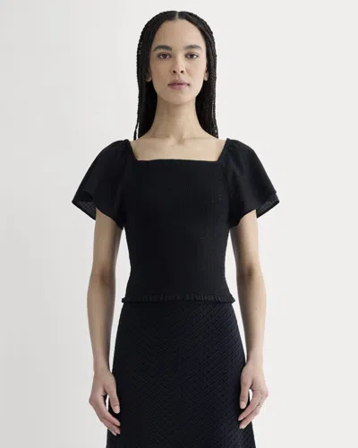Everlane Gauze Smocked Top In Black