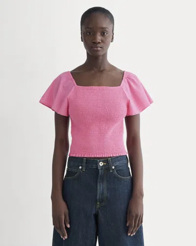 Everlane Gauze Smocked Top In Deep Pink