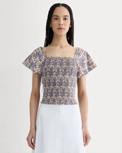 Everlane Gauze Smocked Top In Mocha Floral In Multi