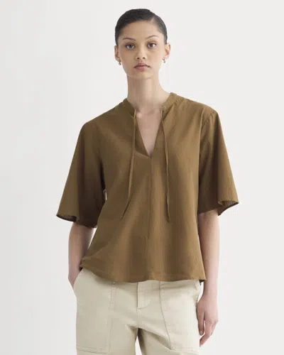 Everlane Gauze Tie-front Shirt In Toffee In Brown