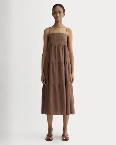Everlane Gauze Tiered Dress In Carob Brown/black