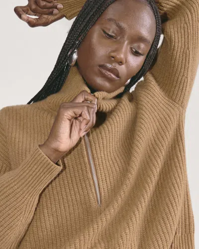 Everlane Half-zip Sweater In Deep Camel