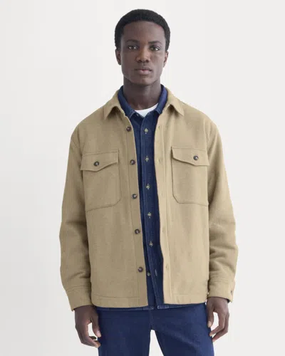 Everlane Heavyweight Waffle Twill Overshirt In Dark Heathered Camel In Multi