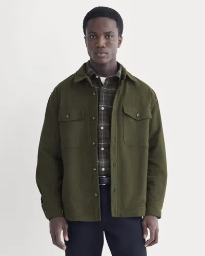 Everlane Heavyweight Waffle Twill Overshirt In Heathered Green In Multi