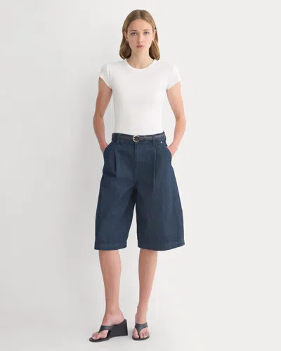 Everlane High-rise Pleated Culotte In Dark Rinse