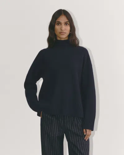 Everlane Honeycomb Funnel Neck Sweater In Navy