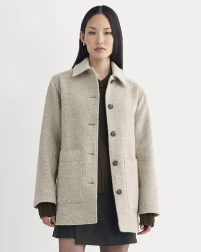 Everlane Italian Car Coat In Taupe Herringbone In Brown