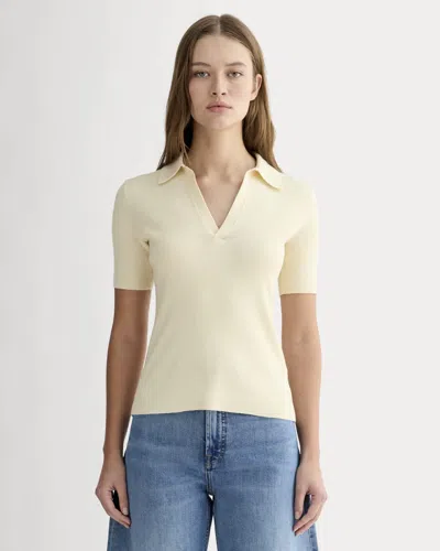 Everlane Knit Polo Sweater In Birch In Yellow