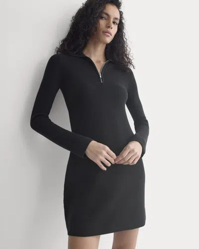 Everlane Knit Quarter-zip Polo Dress In Black