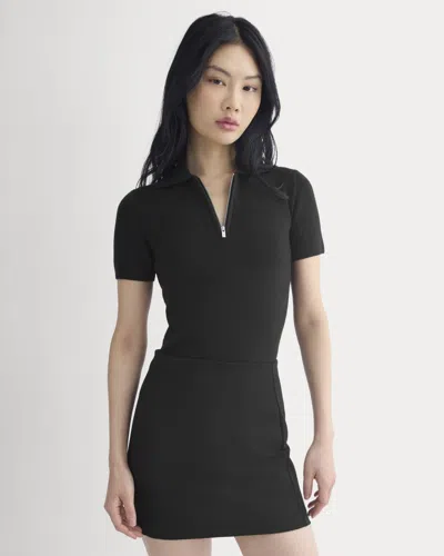 Everlane Knit Quarter-zip Polo Sweater In Black
