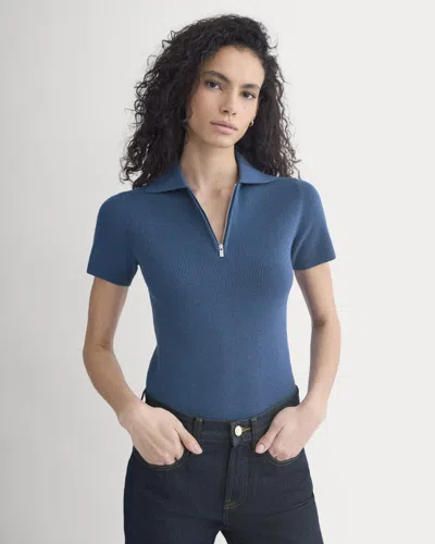 Everlane Knit Quarter-zip Polo Sweater In Estate Blue