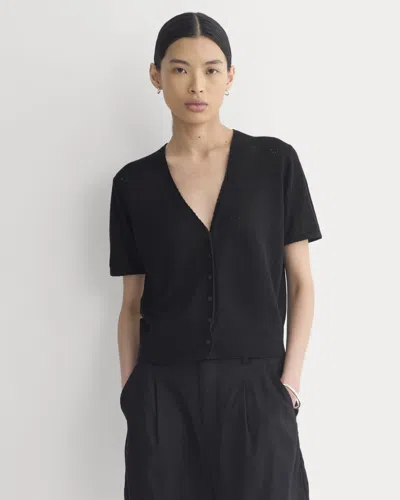 Everlane Lace Trim Cardigan In Fine Linen In Black