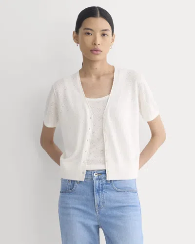 Everlane Lace Trim Cardigan In Fine Linen In Bone In White