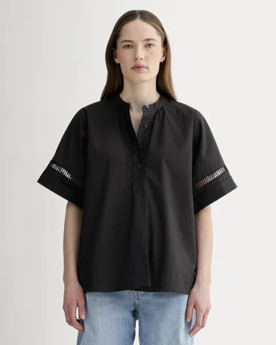 Everlane Lace Trim Popover Shirt In Black