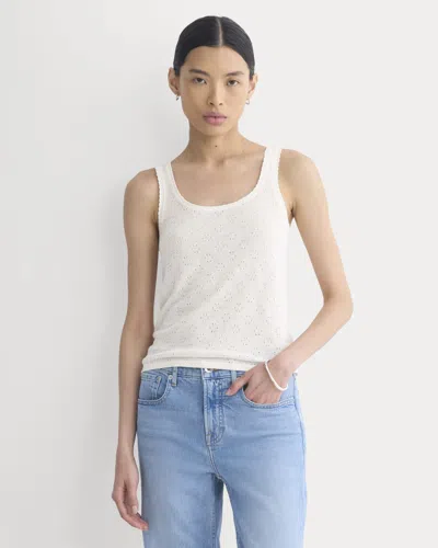 Everlane Lace-trimmed Tank Top Sweater In Fine Linen In Bone In Multi