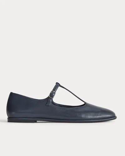 Everlane Leather T-strap Flat In Navy In Blue