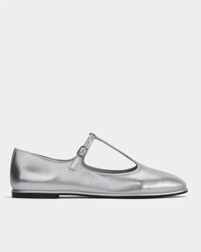 Everlane Leather T-strap Flat In Silver