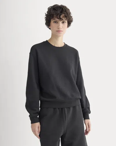 Everlane Lightweight Terry Blouson Crew Neck Sweater In Black In Animal Print