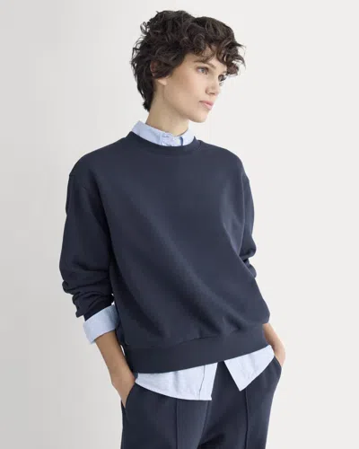 Everlane Lightweight Terry Blouson Crew Neck Sweater In Navy In Blue