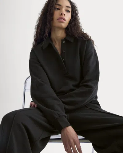 Everlane Lightweight Terry Polo Sweatshirt In Black