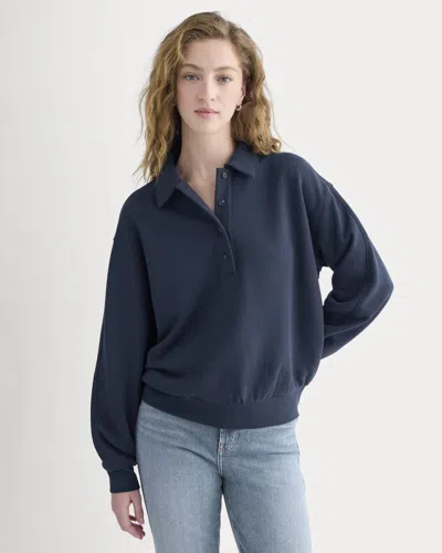 Everlane Lightweight Terry Polo Sweatshirt In Navy In Blue