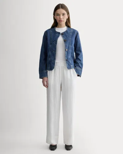 Everlane Linen Easy Pant In White In Blue