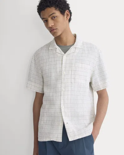 Everlane Linen Resort Shirt In Bone Plaid In Red
