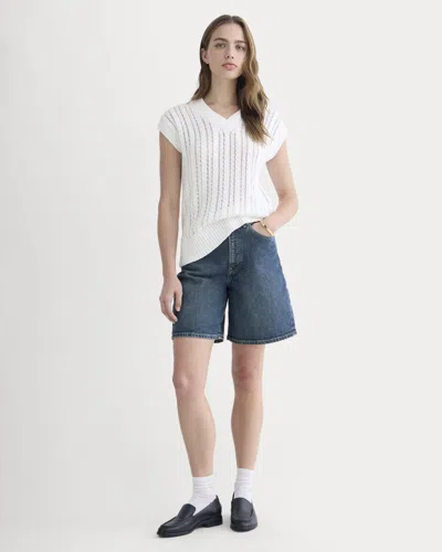 Everlane Long A-line Denim Short In Dark Indigo In Blue