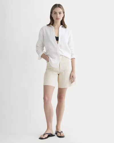 Everlane Long A-line Denim Short In Garment-dyed White/cream