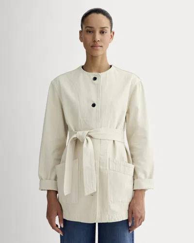 Everlane Long Denim Barrel Pant Jacket In Garment-dyed Sand In White