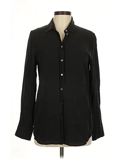 Pre-owned Everlane Long Sleeve Silk Top Black Collared Neckline Tops