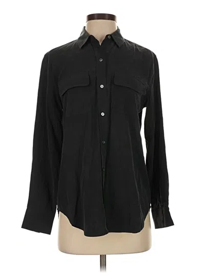 Pre-owned Everlane Long Sleeve Silk Top Black Collared Neckline Tops