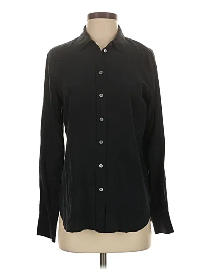 Pre-owned Everlane Long Sleeve Silk Top Black Collared Neckline Tops